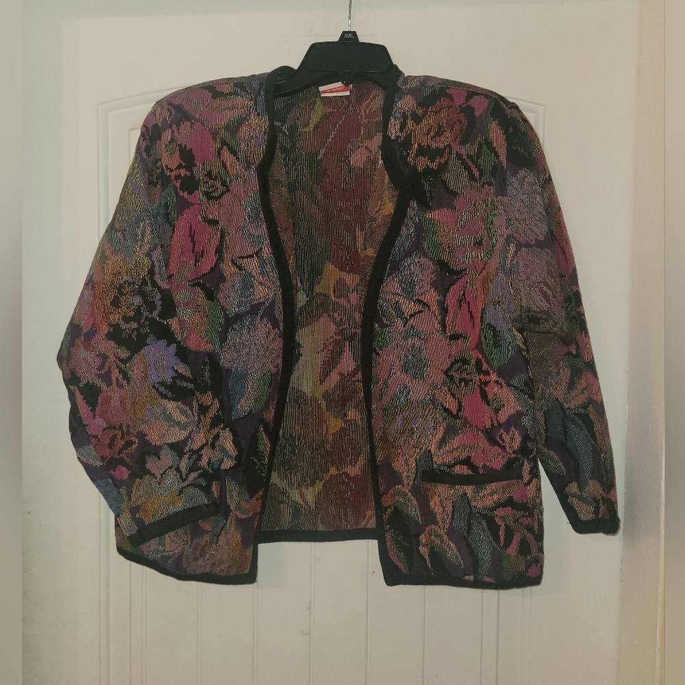 Marsha Los Angeles vintage multicolor canvas cardigan women's M-L